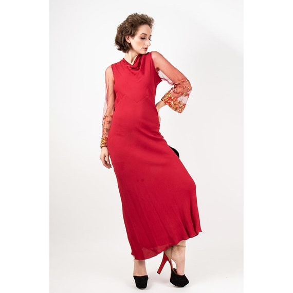 1930s dress / Vintage bias cut deep vermilion red… - image 3