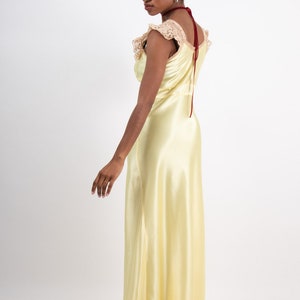 Vintage bias cut satin lace slip dress / 1940s butter yellow nightgown / S image 5