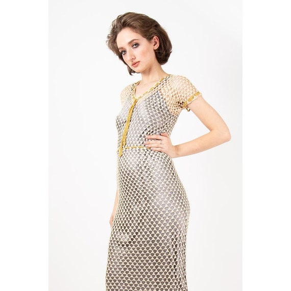 1930s dress / Vintage crochet gown / Cream open we