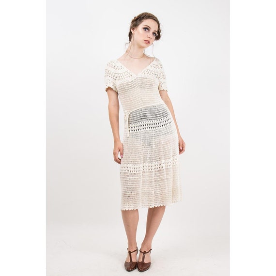 Vintage white cotton crochet dress / 1970s does 19