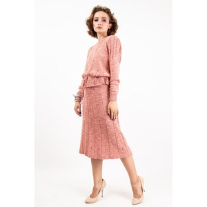 Vintage knitwear sweater skirt set / 1980s Marisa Christina dusty rose pink 2 piece / M image 2