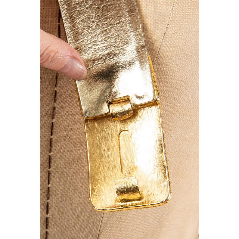 Vintage unsigned Judith Leiber gold snakeskin belt / 1980s crystal studded buckle image 8