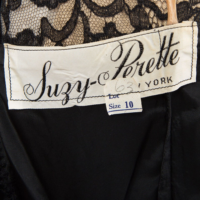 Vintage Suzy PERETTE / 1950s black lace sheer illusion cocktail dress S image 5