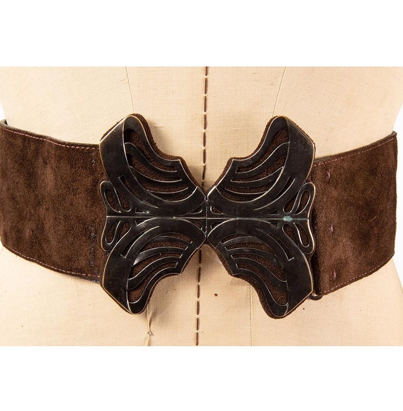 Vintage 1970s Yves Saint Laurent wide suede butterfly belt / XS image 3