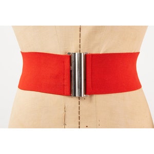 Vintage Norma Kamali OMO 1980s wide red elastic stretch belt image 2