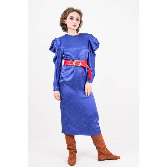 Vintage Hanae Mori silk dress / 1980s Cobalt blue… - image 5