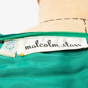 Vintage Malcolm Starr peacock green Grecian style silk chiffon one shoulder sheath dress image 9