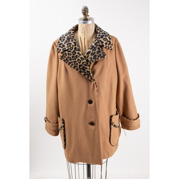 Vintage leopard print lined wool coat / 1970s Cam… - image 2