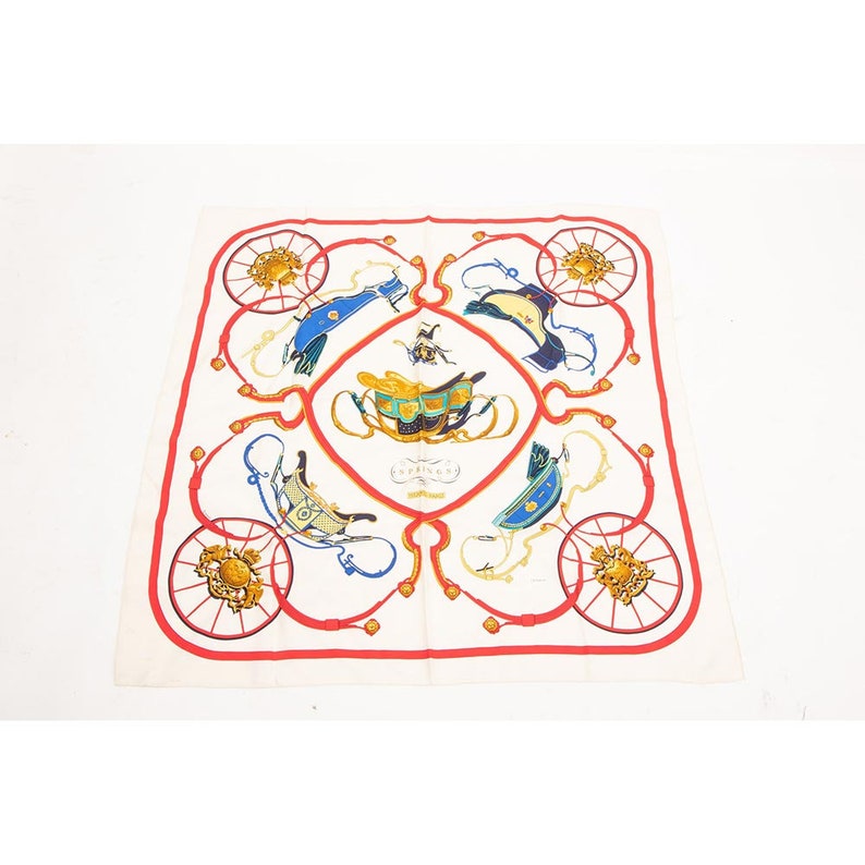 Vintage Hermes silk scarf / 1974 Phillipe LeDoux Springs white colorway image 2