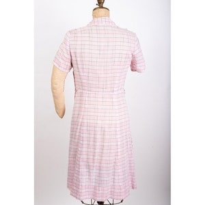 Vintage 1940s cotton day dress / Pink plaid summer weight / Pointed collar / M image 2