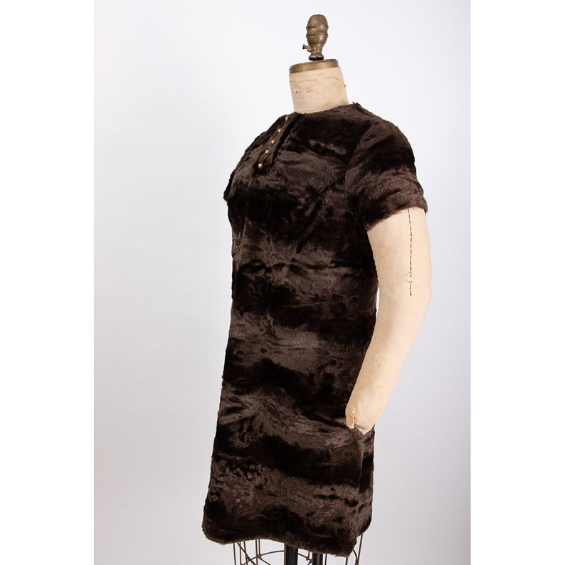 Faux fur dress / Vintage mini dress / 1960s micro mini / Kelly Arden Mod dress S image 2