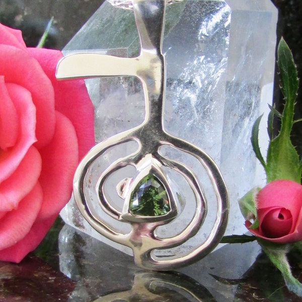 Reiki Necklace, Cho Ku Rei, Moldavite, Large, Sterling Silver Pendant, Reiki Healing Symbol, Reiki Master Gift, Healing Symbol Jewelry, Gift