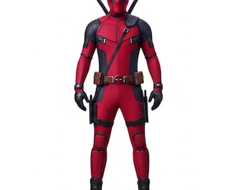Custom Deadpool Style Jacket, Handmade Red Leather Costume, Comic Book Antihero Fan Art, Motorcycle Jacket, Gift for Him