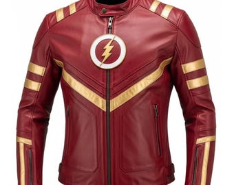 Czerwona skórzana kurtka Flash | Kurtka motocyklowa Superbohatera | Strój cosplayowy i motocyklowy inspirowany komiksami – prezent dla niego/niej