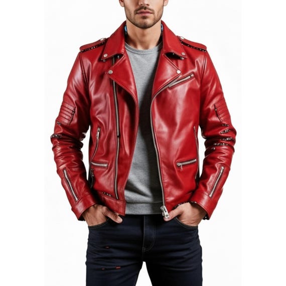 Chaqueta De Cuero Para Motero Hombre - Estilo Vintage, Ajuste Delgado Y Multibolsillos