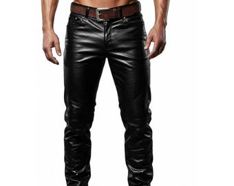 Handmade Black Leather Trousers | Men’s Slim Fit Pants, Classic Biker Style, Genuine Leather Outerwear, Gift for Him