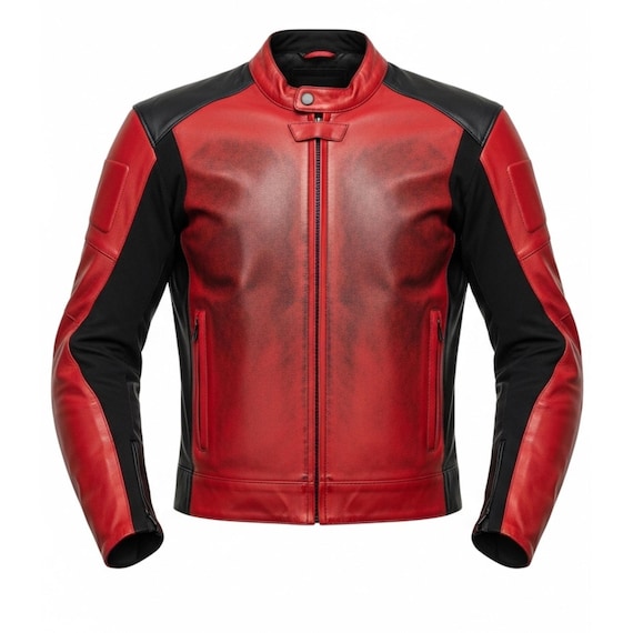 Men's Red Black Leather Motorcycle Suit Racing Biker Jacket
