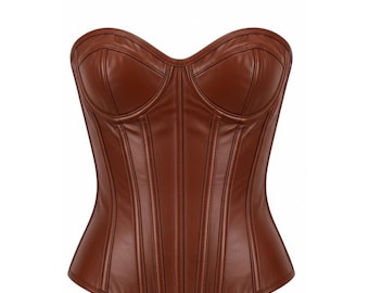 Brown Genuine Leather Corset Top | Underbust Bustier  Victorian Steampunk Cincher – Festival Outfit & Gift for Her
