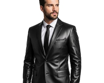 leather men s dress coats Men's Leather Trench Coat [Black] 3XL