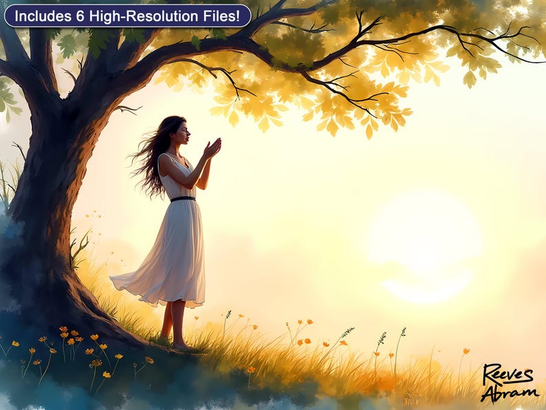 Praying Woman in Nature | Digital Download | Christian Illustration | Wall Art