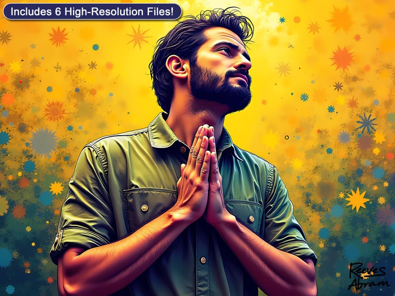 Praying Man Starburst | Digital Download | Christian Wall Art | Illustration Style