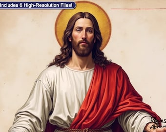 Jesus und goldener Heiligenschein | Digitaler Download | Christliche Wandkunst | Renaissance inspiriert | Heilige Christus Kunst | Glaube Dekor