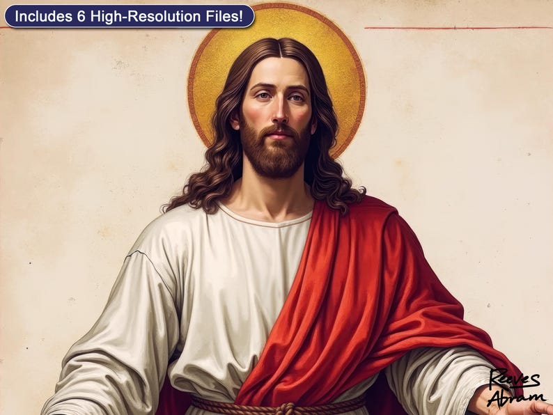 Jesus and Golden Halo | Digital Download | Christian Wall Art | Renaissance Inspired | Sacred Christ Art | Faith Decor