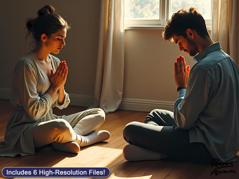 Praying Couple in Quiet Surrender | Digital Download | Christian Wall Art | Seeking God | Faith Home Decor