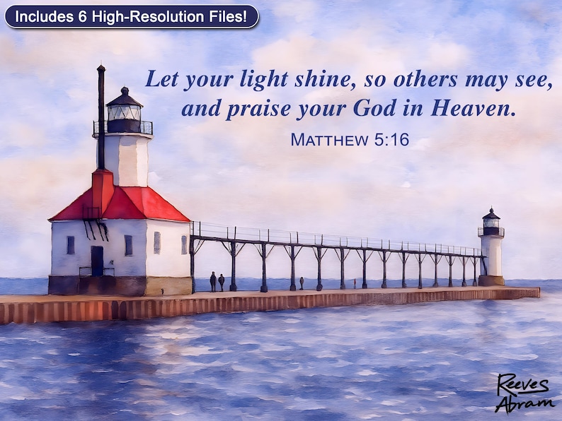 Lighthouse Scripture Art Print | Matthew 5:16 Coastal Decor (Digital Download)