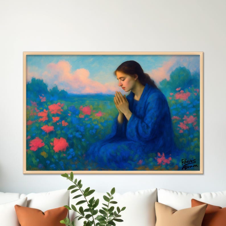Praying Woman Canvas Print | Wildflower Christian Wall Art (36x24)