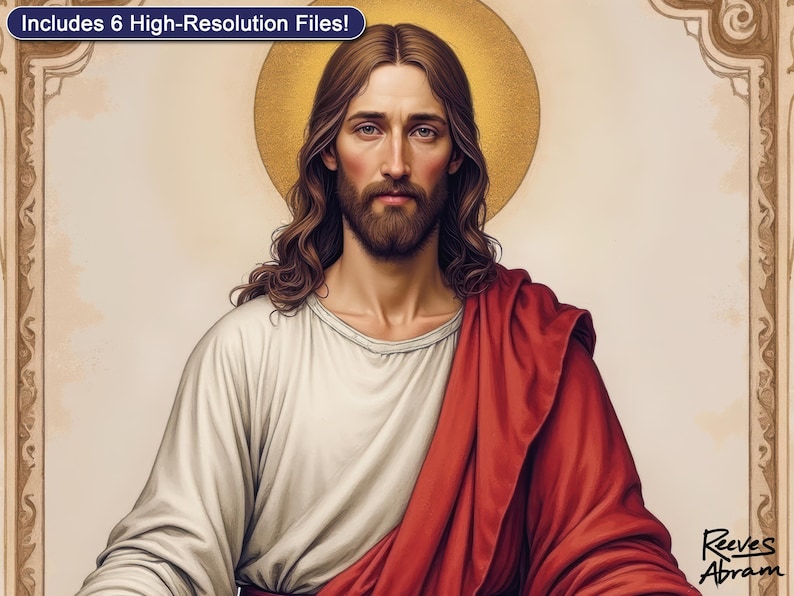 Jesus Christ with Ornate Border | Digital Download | Christian Wall Art | Renaissance Inspired | Sacred Artwork | Faith Home Decor