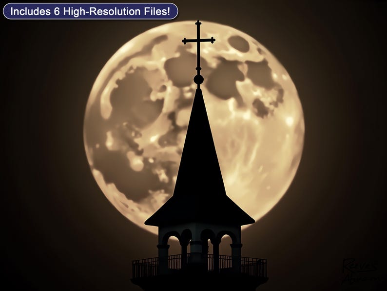 Full Moon Church Steeple | Digital Download | Christian Wall Art | Faith Night Artwork | Bell Tower Silhouette