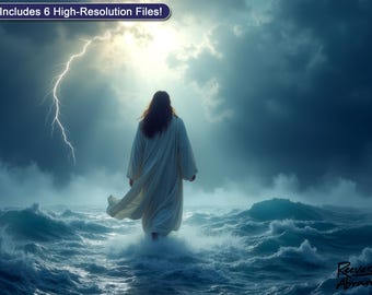 Jesus zu Fuß Kunst zum ausdrucken - Bibel Wunder Wand-Dekor, Sturm Glaube christlicher digitaler Download