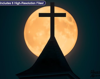 Kirchturm Mond | Digitaler Download | Christliche Wandkunst | Glaube Wohnkultur