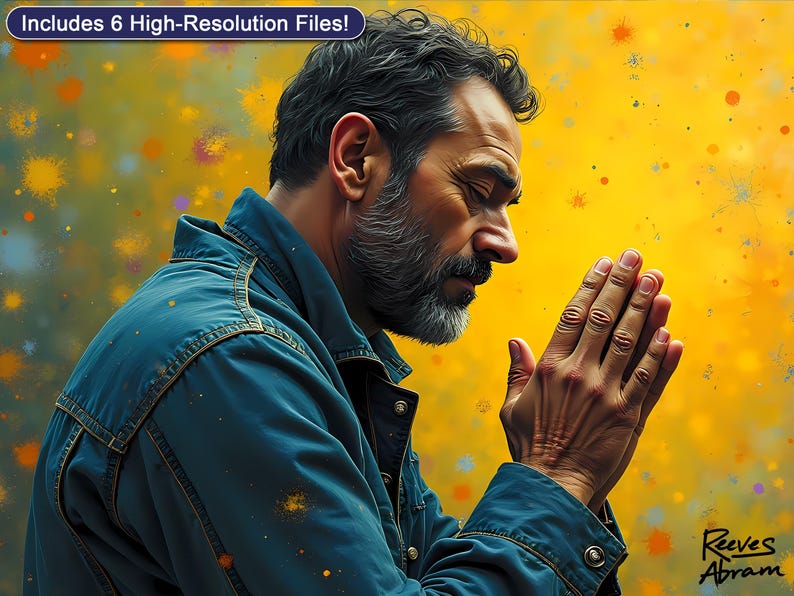 Man in Prayer Illustration | Digital Download | Christian Art | Home Decor