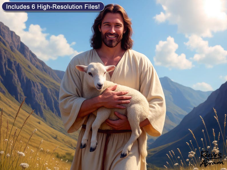 Jesus Carrying the Little Lamb | Digital Download | Christian Wall Art | The Good Shepherd | Faith Home Decor