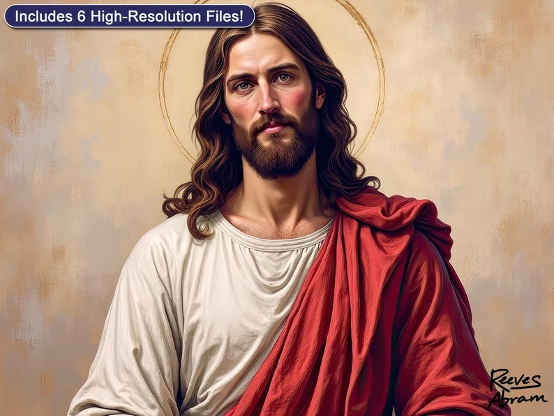 Jesus with Gold Halo | Digital Download | Christian Wall Art | Renaissance Inspired | Sacred Christ Portrait | Faith Home Decor