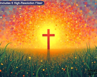 Leuchtendes Kreuz im Feld | Digitaler Download | Christliche Wandkunst | Glaube Wohnkultur