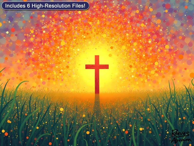 Glowing Cross in the Field | Digital Download | Christian Wall Art | Faith Home Decor