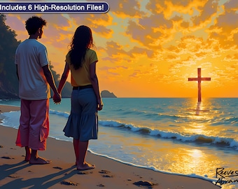 Paar Zeuge Sonnenuntergang Kreuz | Kreuz Wandkunst | Druckbare Glaube | Beziehung Dekor | Strandszene | Jesus Home Download