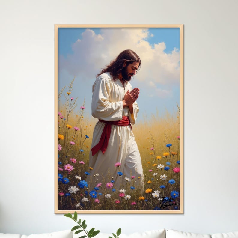 Jesus Praying in Meadow | 24 x 36 Canvas (Vertical) | Christian Wall Art | Home Decor
