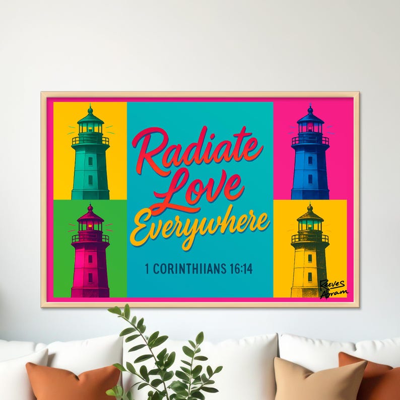 Radiate Love Everywhere | 36 x 24 Canvas (Horizontal) | Christian Pop Art | Faith Wall Decor