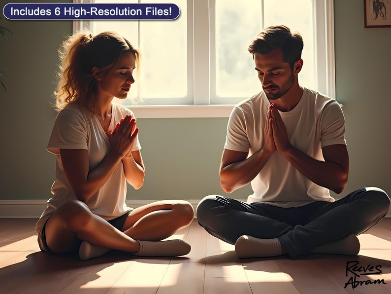 Couple Sitting in Prayer | Digital Download | Christian Wall Art | Man and Woman Seek God | Faith Home Decor