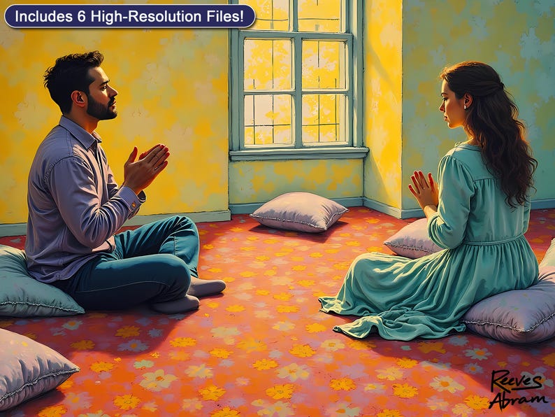 Christian Couple Praying | Digital Download | Faith Wall Art | Illustration