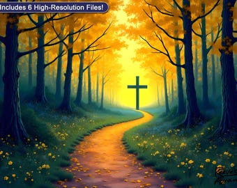 Waldweg zum Kreuz | Digitaler Download | Christliche Wandkunst | Glaube Wohnkultur