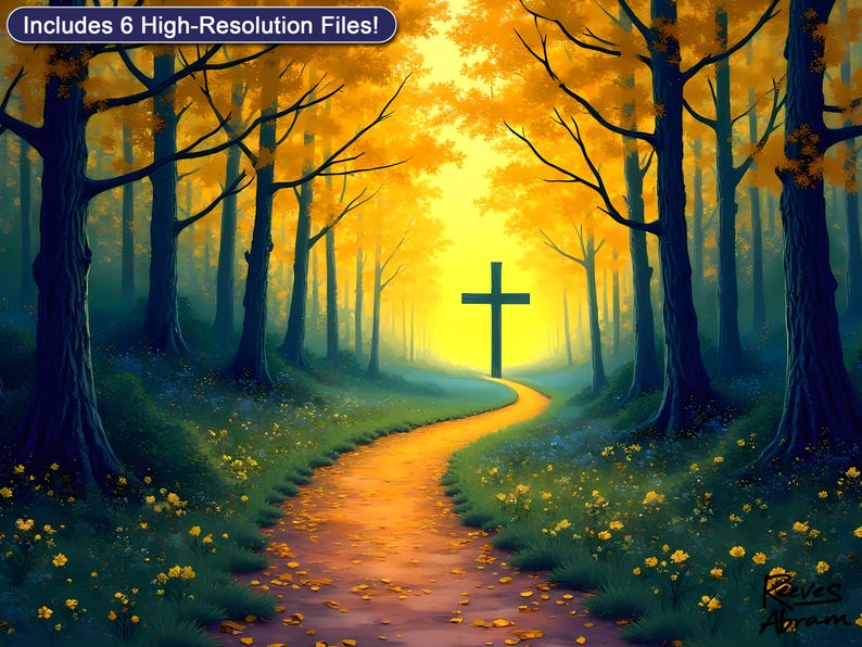 Forest Path to Cross | Digital Download | Christian Wall Art | Faith Home Decor