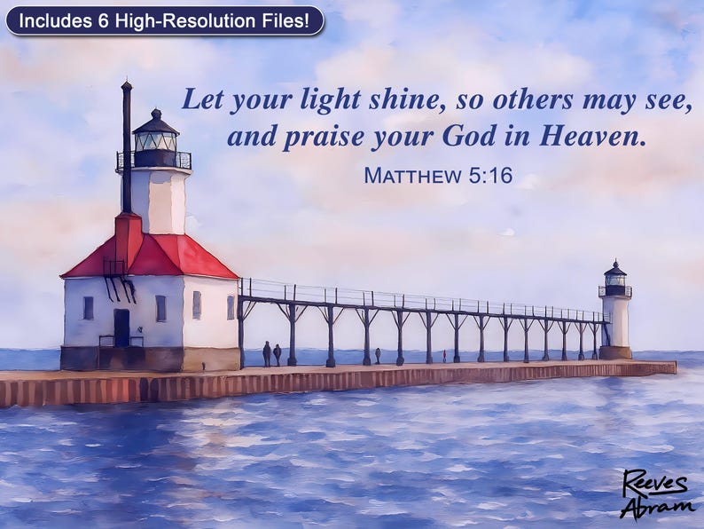 Lighthouse Scripture Art | Matthew 5:16 Coastal Print (Digital Download)