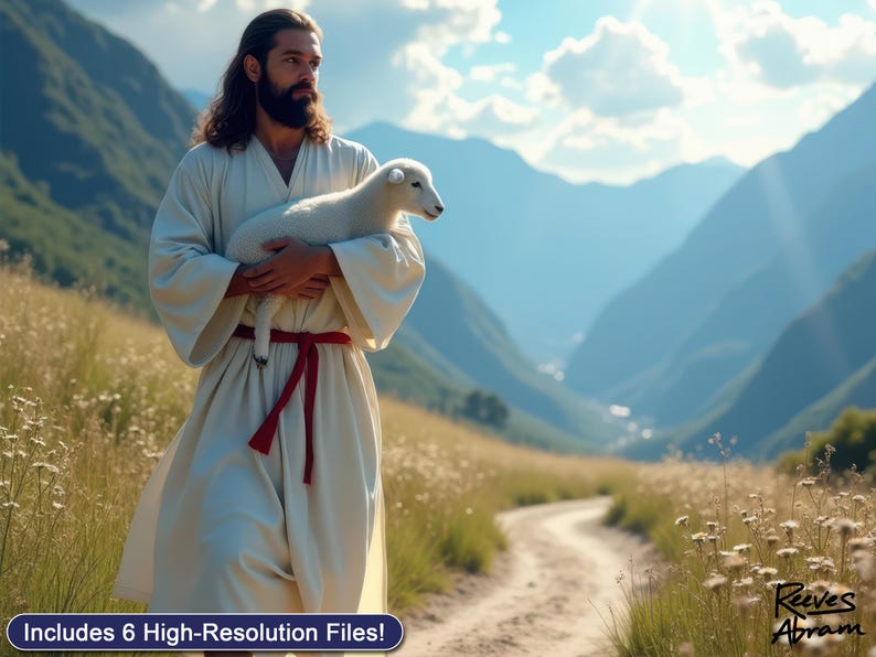 Jesus Protecting the Lamb | Digital Download | Christian Wall Art | Faith Home Decor