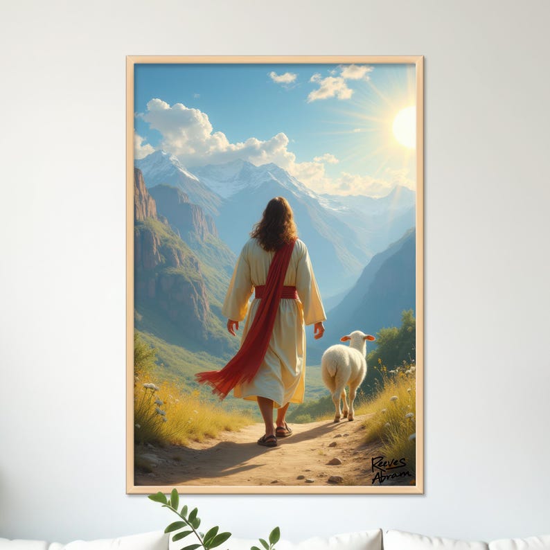 The Shepherd's Gentle Care Canvas | Jesus and Lost Lamb | Christian Wall Art, Home Decor