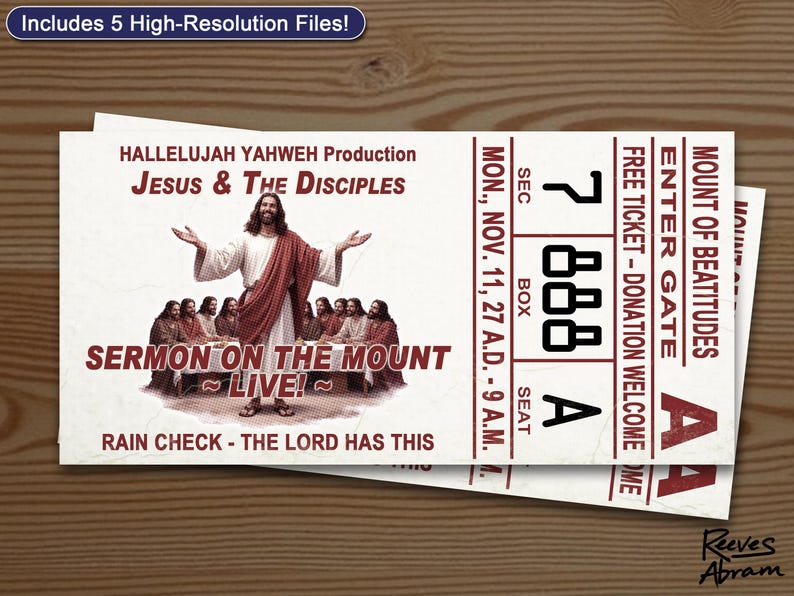 Sermon on the Mount | Vintage Ticket Poster | Christian Scripture Art (Digital Download)
